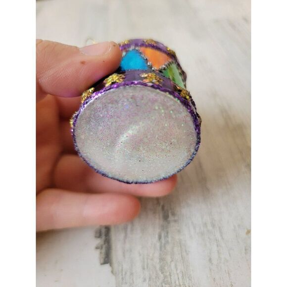 OWC glitter drum blown glass ornament Xmas decor - Picture 5 of 5